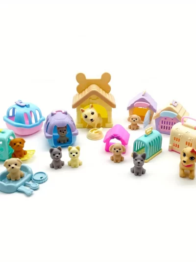 Pretend Play Toy Fashion Mini Pets Cat Dog House Kennel Bathtub for Children Play House Toy Accessories Kids Best Gift