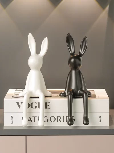 Cute Rabbit Sitting Position Figurines Ceramics Desktop Decoration Crafts Living Room TV Stand Bookcase Warm Home Decorations