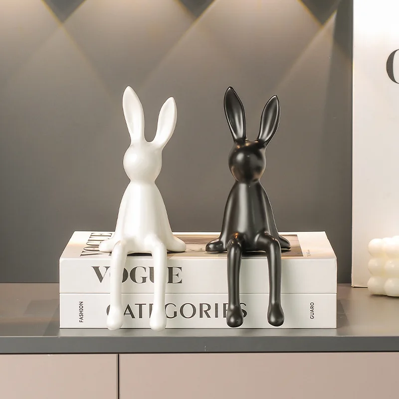 Cute Rabbit Sitting Position Figurines Ceramics Desktop Decoration Crafts Living Room TV Stand Bookcase Warm Home Decorations