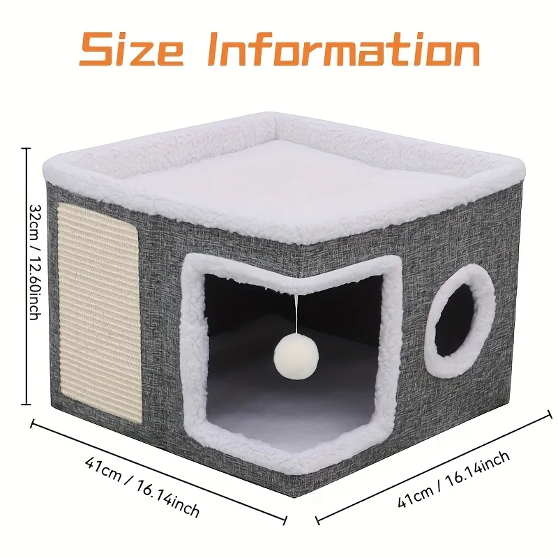 Luxury Multi-Level Cat House - 2-Layer Bed, Toy Tunnel, Foldable Sofa, Climbing Rope, & Soft Cushions - Indoor Cat Play Cube - Image 6