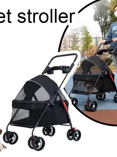 Pet Stroller Dogs Cats Teddy Bear Baby Stroller Small Pet Stroller Light and Foldable Suitable Outdoor Travel Dog Cat Supplies
