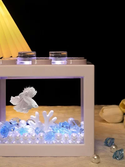 Special Tank Acrylic Net Red Block Box Glass Beads Landscape Mini Ecological Square Fish Tank Goldfish Bowl