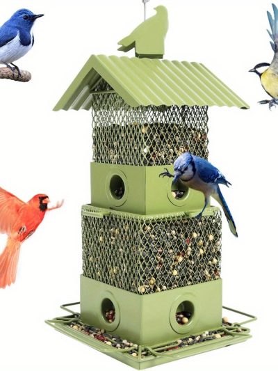 Squirrel Proof Wild Bird Feeders, Bird Feeder for Outside Hanging, Retractable Water Feeders, Outdoor Feeder 6.2 lbs Large Capacity for Cardinal, Finch, Chickadee, Blue Jay (Green)