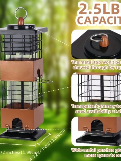 1pc Bird Feeder Squirrel Proof for Outdoors Hanging, 5LBS Metal Hanging Bird Feeder with Bilateral Weight-Activated, Large Capacity Wild Bird Feeders for Outside Squirrel Proof, Garden Houses