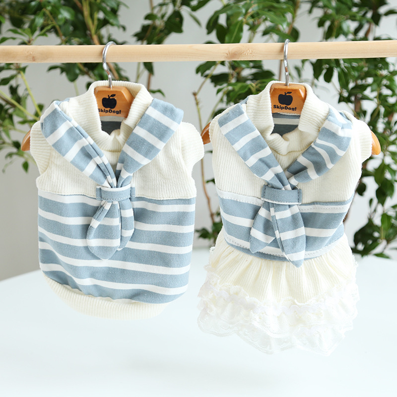 Scarf Striped Couple Suit Cat One-piece Dress Dogs Pet Clothes Dog Clothes for Small Dogs Supplies Dog Clothes - Image 11