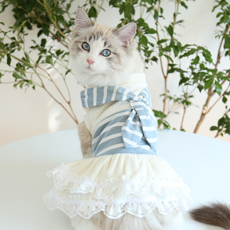 Scarf Striped Couple Suit Cat One-piece Dress Dogs Pet Clothes Dog Clothes for Small Dogs Supplies Dog Clothes - Image 13