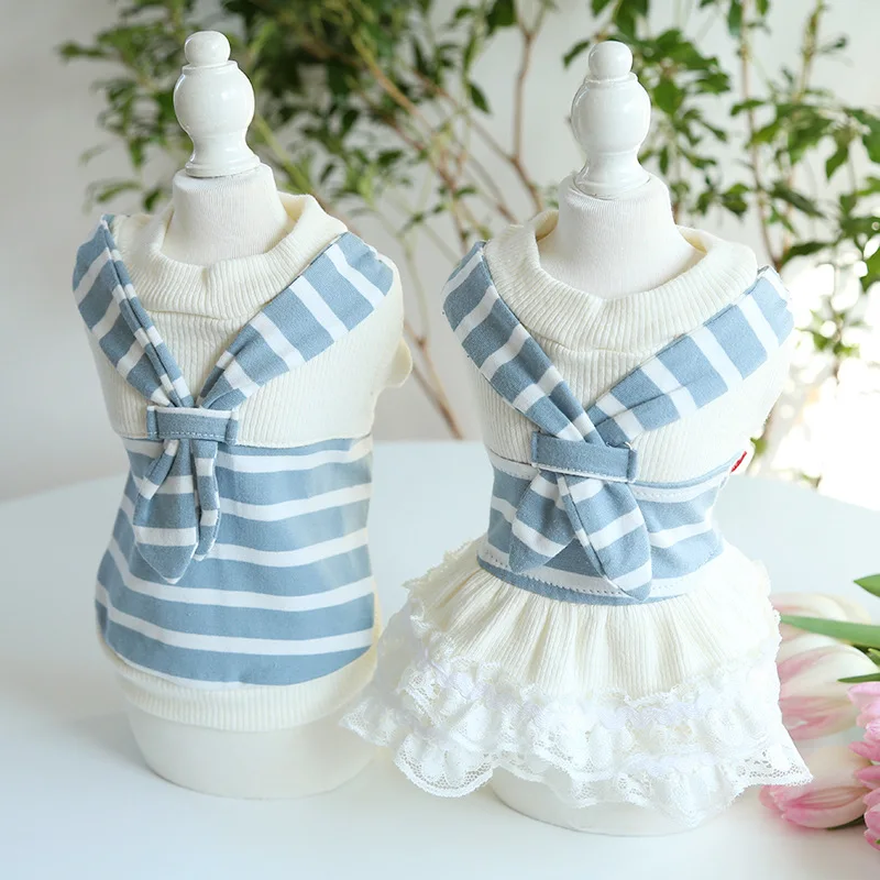 Scarf Striped Couple Suit Cat One-piece Dress Dogs Pet Clothes Dog Clothes for Small Dogs Supplies Dog Clothes - Image 15
