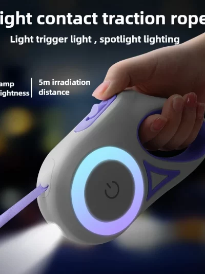 LED Equipped Retractable Pet Leashes Ideal for Night Outdoor Walks Small to Medium Breeds Non Slip Handle Durable