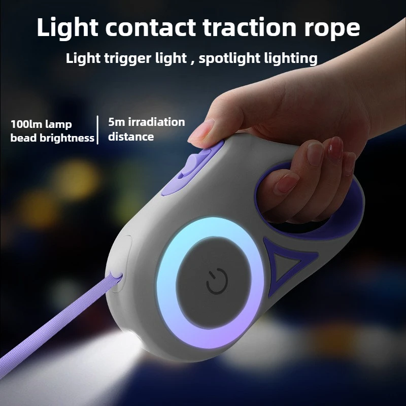LED Equipped Retractable Pet Leashes Ideal for Night Outdoor Walks Small to Medium Breeds Non Slip Handle Durable