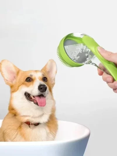 Long Handle Pet Bath Brush 2 in 1 with Built in Shampoo Dispenser for Dogs Cats Grooming Massage Reduce Residue Silicone Pet Bru