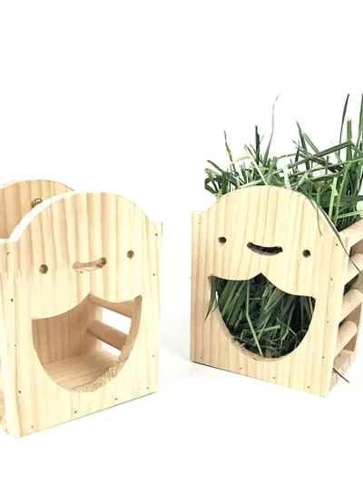 Rabbit Hay Feeder Chinchilla Rabbit Food Dispenser Wooden Cute Shape Bunny Hay Manger Rabbit Hay Rack for Cage