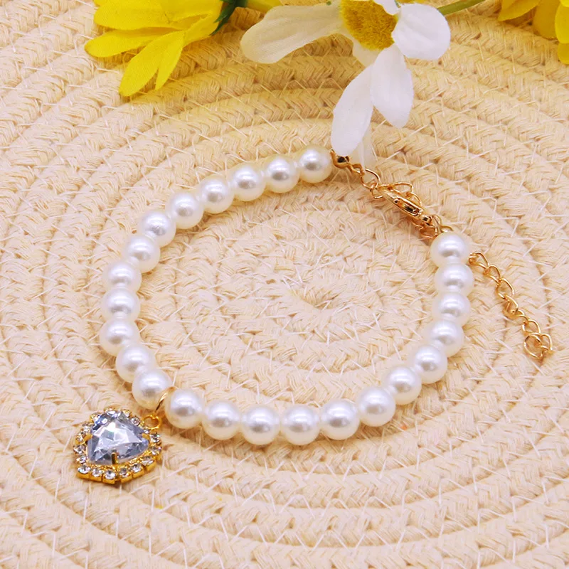 Cute Fashion Pet Supplies Cat Accessories Necklace Pearl Crystal Pet Collar Pearl Beaded Solid Crystal Pendant Pet Products - Image 5