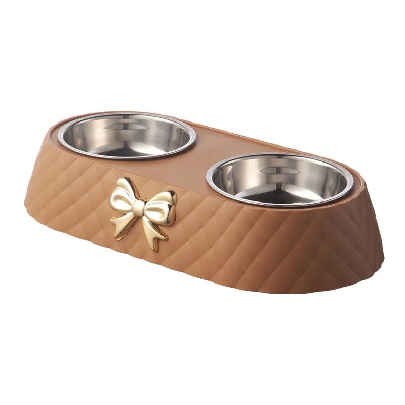 Pet Supplies Bow-tie Bowknot Cats Food Bowl PP Base Dog Bowl Stainless Steel Double Pet Accessories Feeding Drinking Double Bowl - Image 9