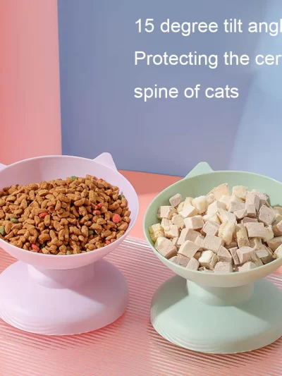 Cat pet feeding and drinking bowl, dog bowl, cat bowl, high footed slanted mouth bowl, pet supplies
