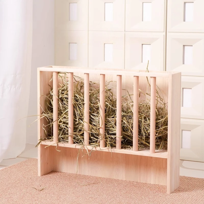 Portable Solid Wood Rabbit Hay Feeder Feeding Manger Cage Hay Dispenser Bunny Hay Raise Design A Grass Rack for Feeding Rabbits