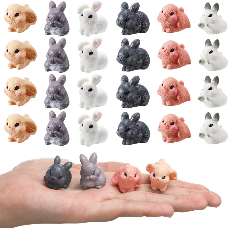 4/8 Pcs Mini Resin Rabbits Miniatures, Cute Bunnies Figurines, Desk Potted Plant Micro Landscape DIY Craft Ornament Supplies