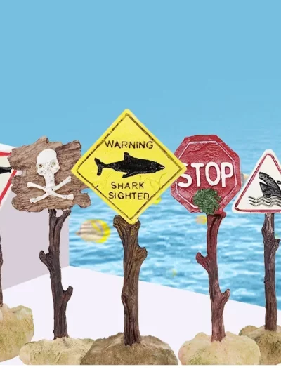 Resin Aquarium Decoration Ornaments Artificial Shark Warning Sign Landscaping Accessories for Fish Tank Aquarium Background