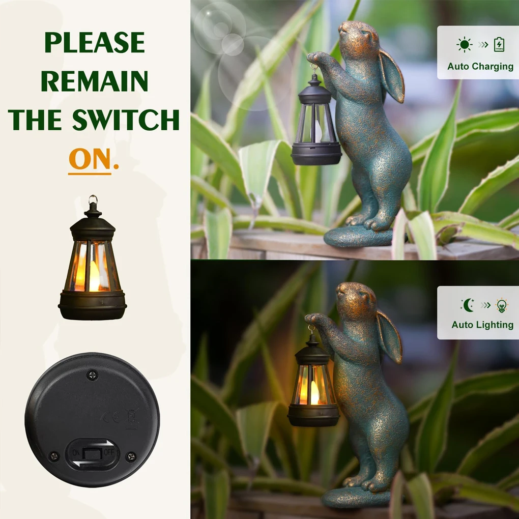 Rabbit Carrying Lamp Solar Resin Easter Ornament Home Garden Decorations Outdoor Rabbit Garden Ornament Adds Charm To Yard - Image 3