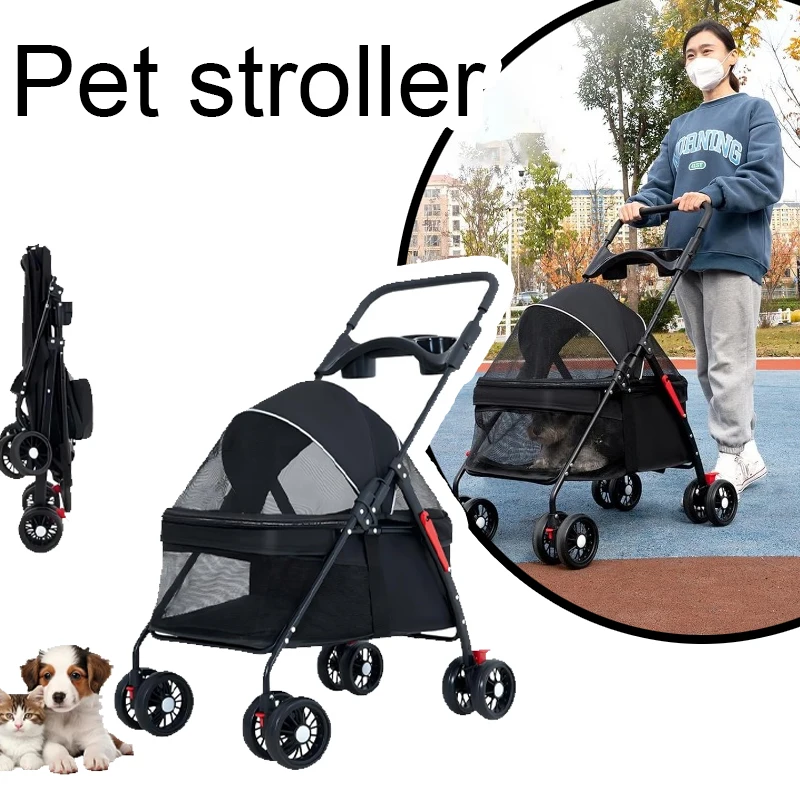 Pet Stroller Dogs Cats Teddy Bear Baby Stroller Small Pet Stroller Light and Foldable Suitable Outdoor Travel Dog Cat Supplies - Image 11