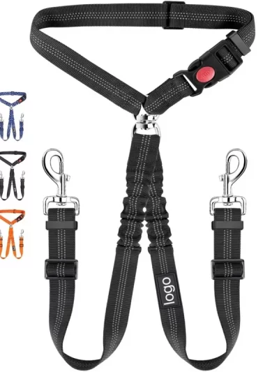 OUWO Two Dogs Pet Car Lead Leash Backseat Safety Belt Adjustable Dogs Harness Collar Pet Accessories Pet Supplies