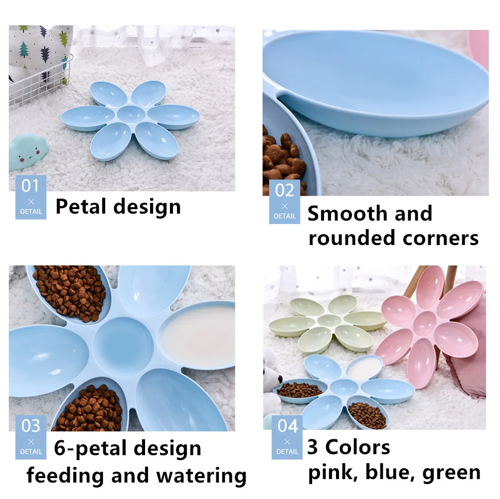 6 In 1 Petal Pet Dog Cat Food Container Drinking Water Feeding Cat Dish Plastic Bowl Pet Feeder Waterer Pet Supplies Feeder Wate - Image 4