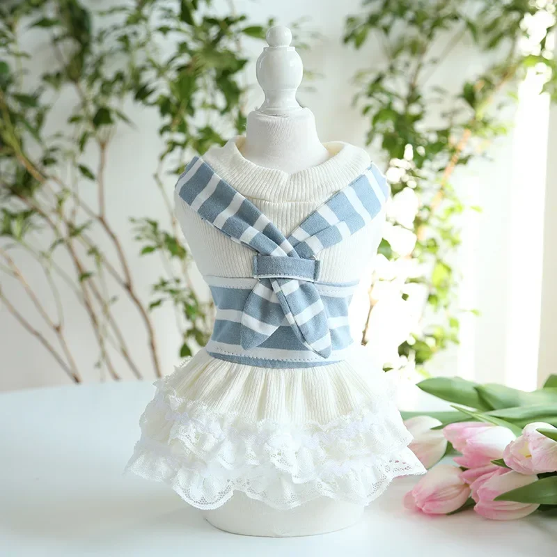 Scarf Striped Couple Suit Cat One-piece Dress Dogs Pet Clothes Dog Clothes for Small Dogs Supplies Dog Clothes - Image 7