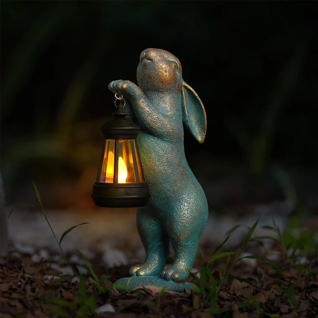Rabbit Carrying Lamp Solar Resin Easter Ornament Home Garden Decorations Outdoor Rabbit Garden Ornament Adds Charm To Yard - Image 6