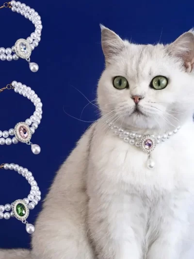 Pet Accessories Double Layer Pearl Pet Necklace Sweet Flower Pendant Cat Neck Chain Adjustable Pet Pearl Collar For Cats Puppy