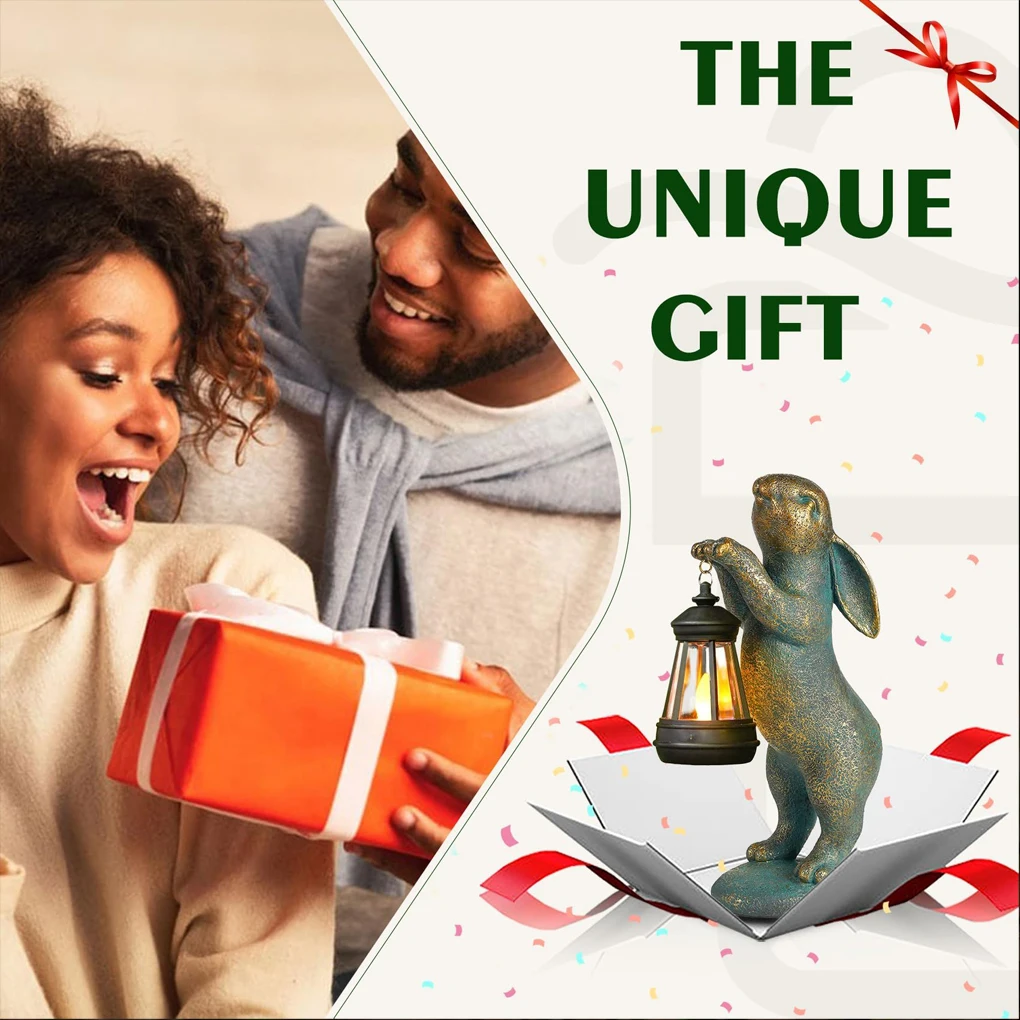 Rabbit Carrying Lamp Solar Resin Easter Ornament Home Garden Decorations Outdoor Rabbit Garden Ornament Adds Charm To Yard - Image 5