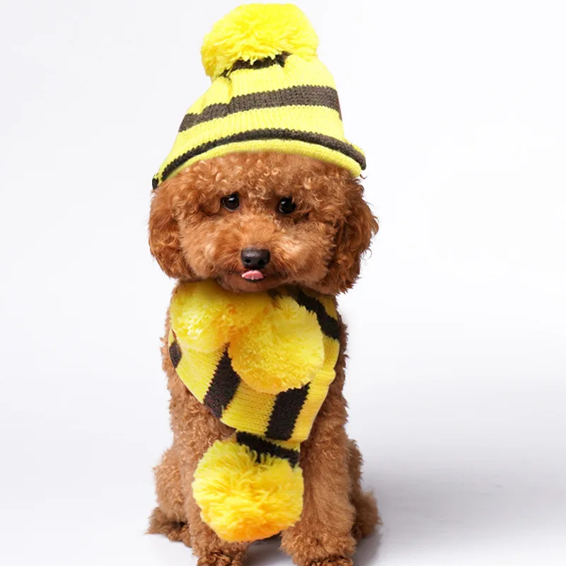 Winter Pet Puppy Accessories For Dogs Knitted Striped Hats Scarf Socks Little Small Big Animals Yorkshire Chihuahua Cat Products - Image 12