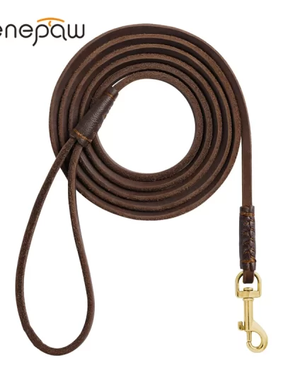 Benepaw Sturdy Genuine Leather Dog Leash Lightweight Comfortable Handle Soft Slim Pet Lead For Puppies Cats Less Than 10kg/22lbs