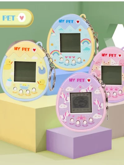 2Pcs Cute Cartoon Mini Handheld Electronic Pet Game Console Random Color Virtual Pet Raising Machine Electronic Toy