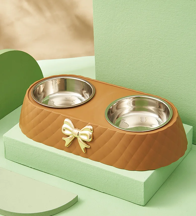 Pet Supplies Bow-tie Bowknot Cats Food Bowl PP Base Dog Bowl Stainless Steel Double Pet Accessories Feeding Drinking Double Bowl - Image 12