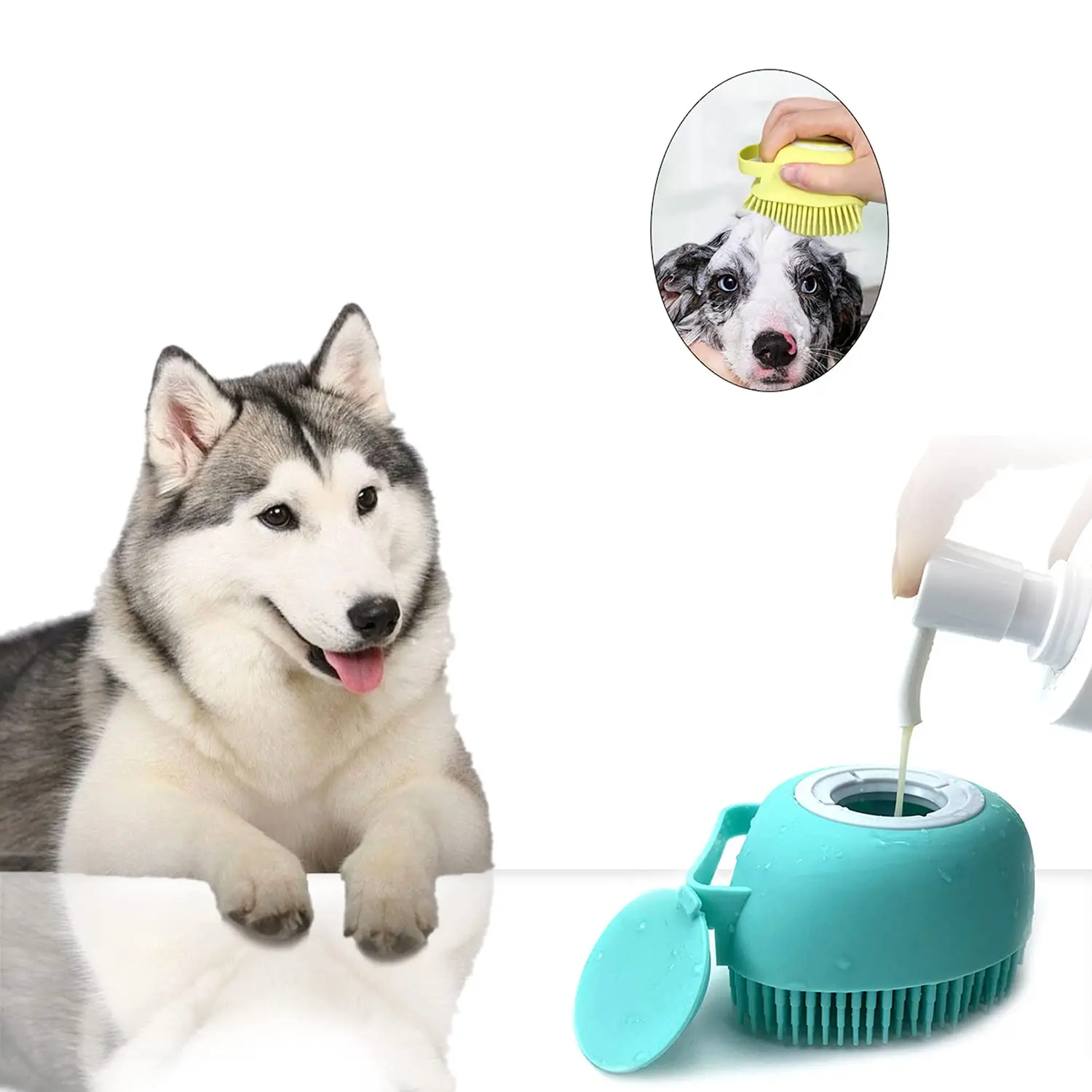 Pet Dog Shampoo Brush 2.7oz 80ml Cat Massage Comb Grooming Scrubber for Bathing Short Hair Soft Silicone Rubber - Image 3