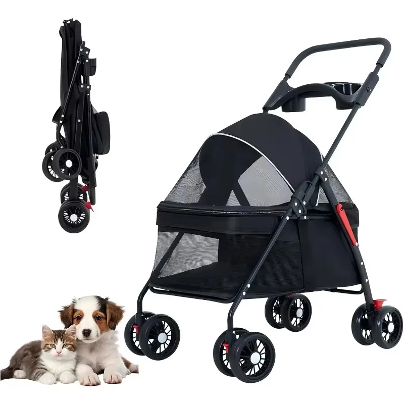 Pet Stroller Dogs Cats Teddy Bear Baby Stroller Small Pet Stroller Light and Foldable Suitable Outdoor Travel Dog Cat Supplies - Image 2
