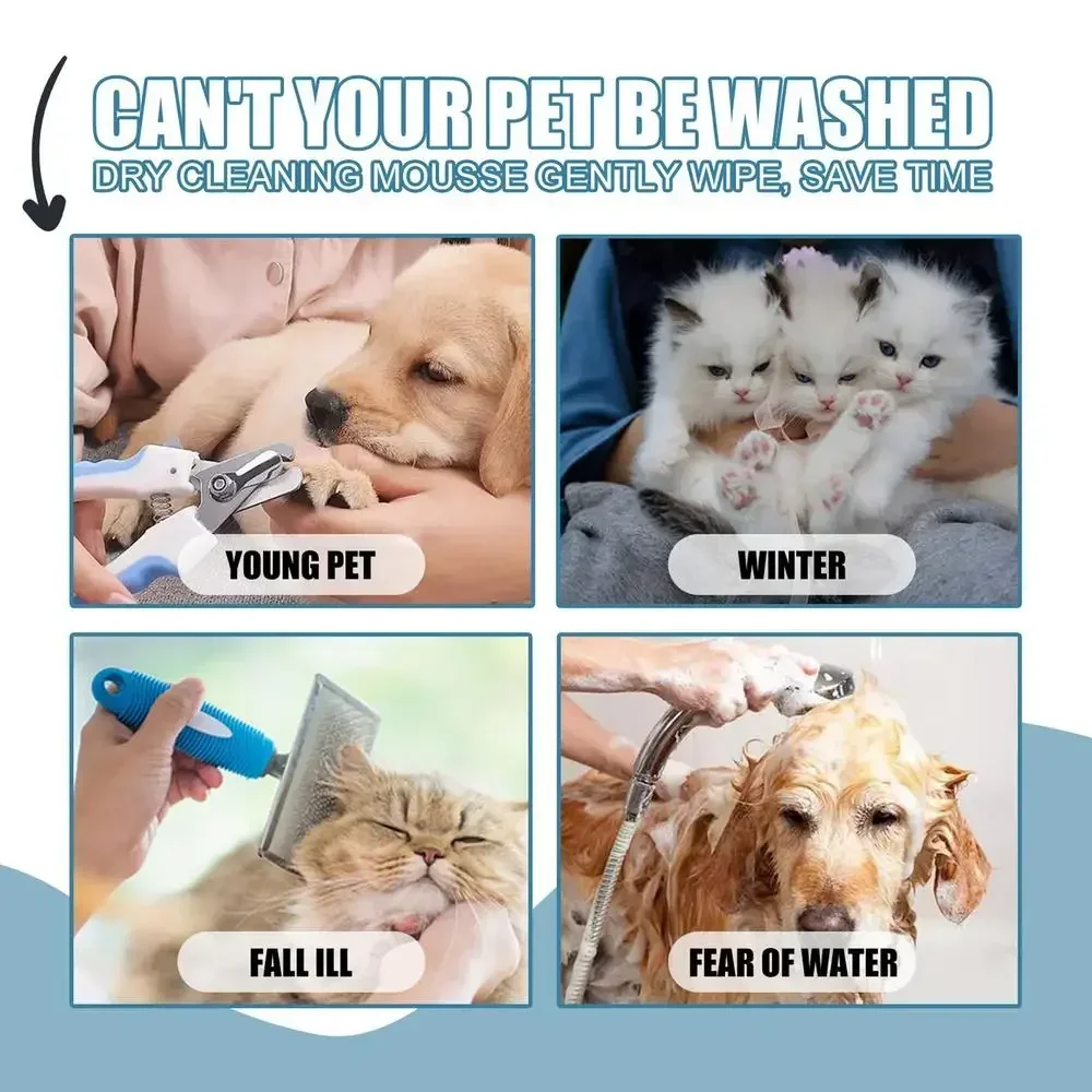 Waterless Cat Dog Shampoo No Rinse Dogs Cats Cleaning Mousse Pet Grooming Supplies for Safe Bathless Cleaning Odor Eliminator - Image 11