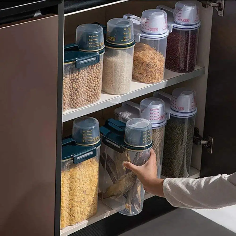 1.5kg/2kg Dog Cat Food Pail Plastic Storage Tank with Measuring Cup Container Moisture-proof Sealed Jar Pet Supplies Accessories - Image 6