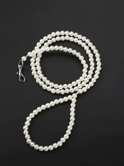 Luxury Pearls Pet Dog Leash Strong Wire Pet Chain Lead White/Red Beaded Walking Jogging Leashes for Small Medium Size Dogs Cat