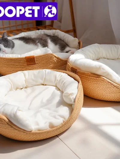 HOOPET Four Seasons Pet Bed Kennel for Cat Puppy Dog Beds Sofa Handmade Bamboo Weaving Cat Cozy Nest Pet Accessaries