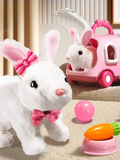 Children Plush Cute Rabbit Kids Electronic Pet With Sound Animal DIY Change Clothes Game Walking Moving Pet Toys For 3 Years