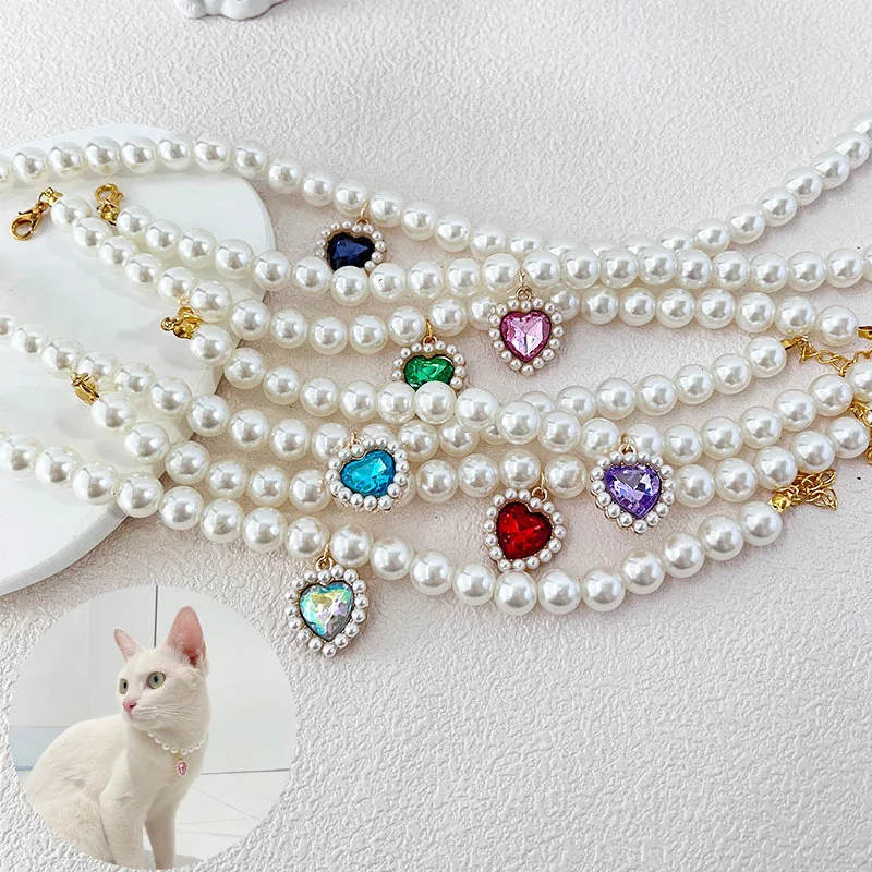 Adjustable Pet Pearl Necklace Accessories for Cats Gotas Animals Fashion Rhinestones Sphynx Cat Collar Kitten Dog collier chat - Image 2