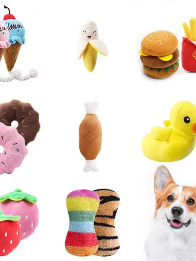 7-piece set of puppy sound toys loose plush pet chewing plush fruit snacks and vegetable puppy toys suitable for cute playm