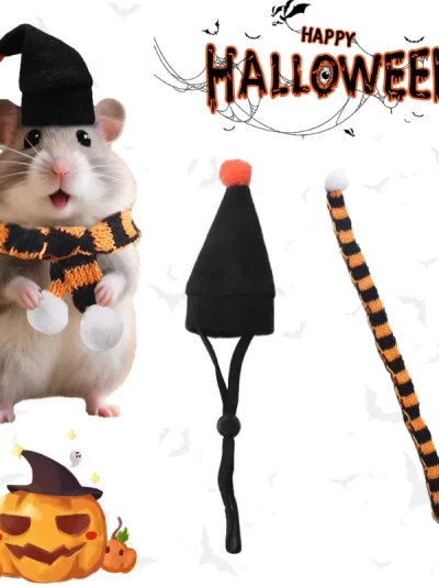 Hamster Hat and Scarf Set Pet Mini Decoration Halloween Small Pet Toy Doll Decoration Supplies Clothes for Hamster 1set