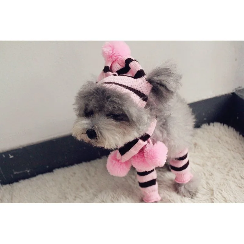 Winter Pet Puppy Accessories For Dogs Knitted Striped Hats Scarf Socks Little Small Big Animals Yorkshire Chihuahua Cat Products - Image 18
