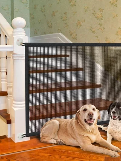 Pet Dog Barrier Fences With 4Pcs Hook Pet Isolated Network Stairs Gate New Folding Breathable Mesh Playpen For Dog Safety Fence