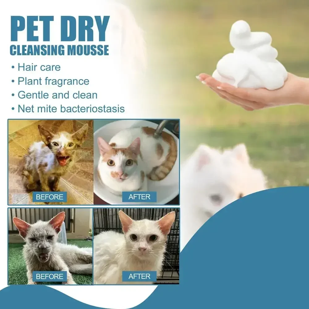 Waterless Cat Dog Shampoo No Rinse Dogs Cats Cleaning Mousse Pet Grooming Supplies for Safe Bathless Cleaning Odor Eliminator - Image 9