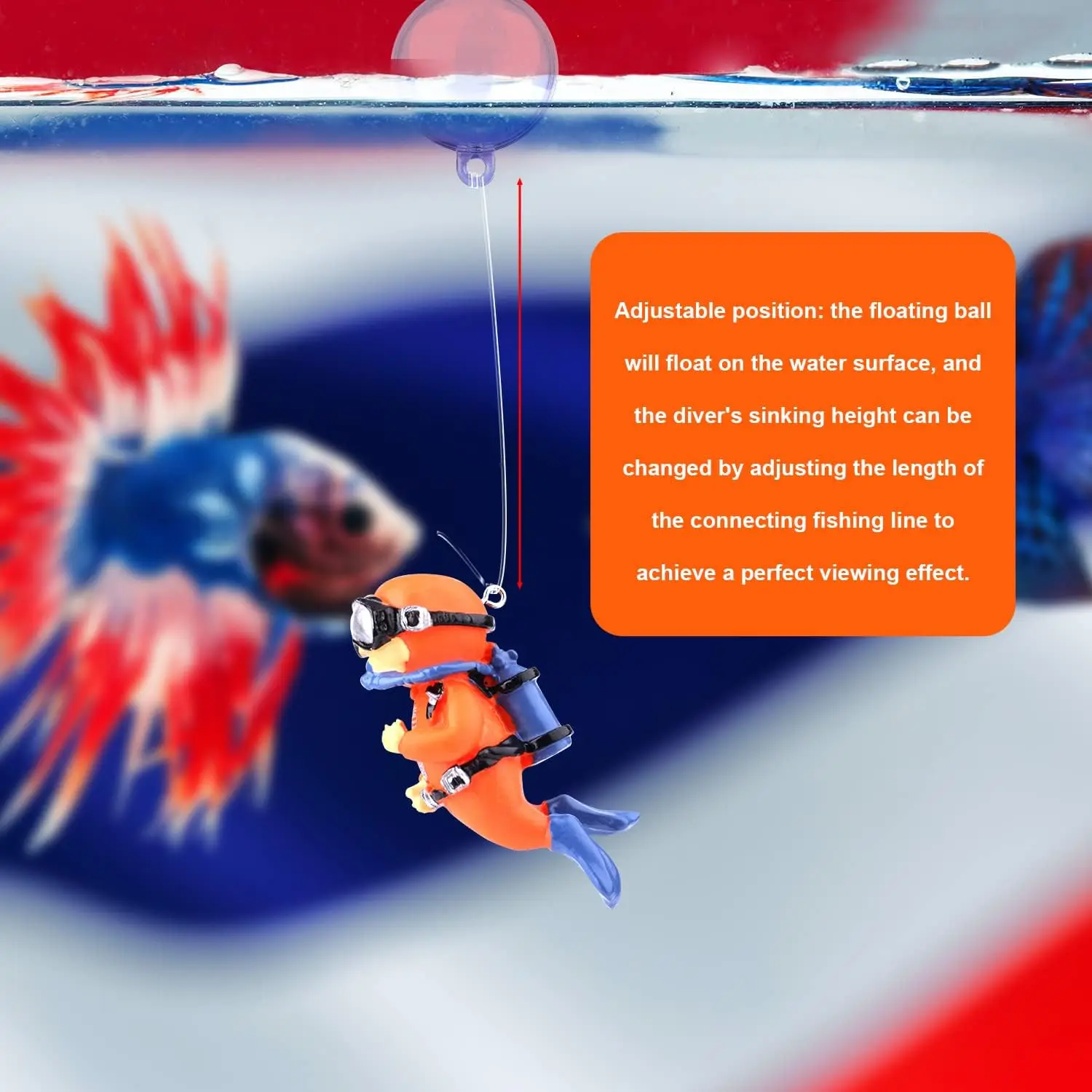 2 Pack Fish Tank Decorations, Cute Little Diver Ornament Floating Aquarium Accessories (Orange, Blue) - Image 6