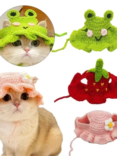 Hand-made Cat Hat Elastic Woven Cap Pet Hat Puppy Kitten Headwear Knitted Hat Party Photo Shoot Props Decoration Cat Accessories