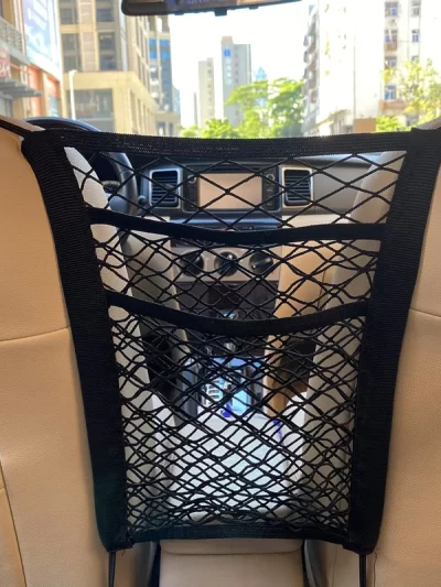 Car Storage Net Bag Between Seats Car Divider Pet Barrier Stretchable Elastic Mesh Bag Organizer Auto Accessories
