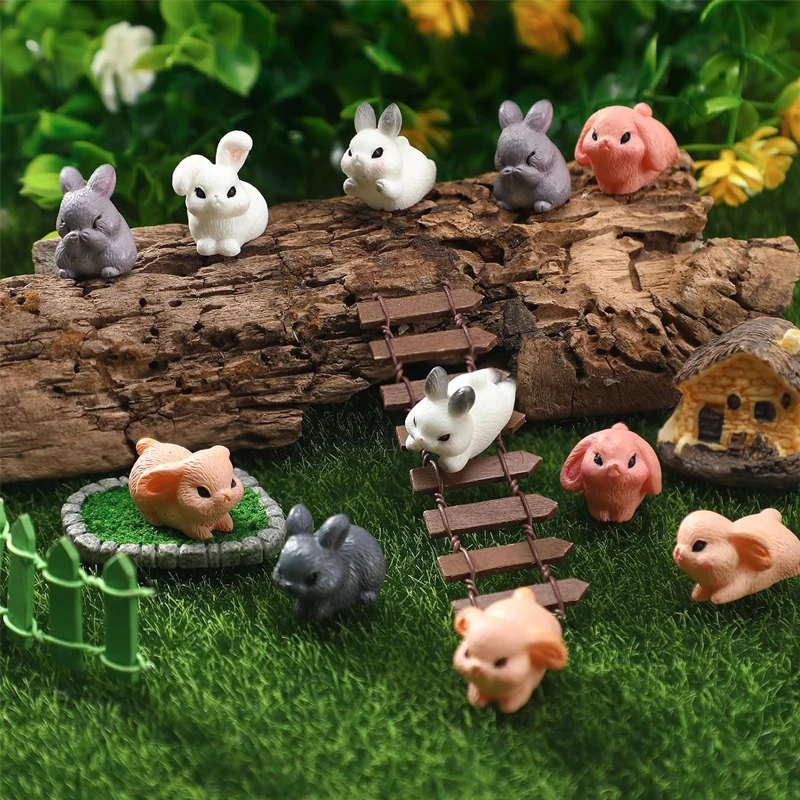 4/8 Pcs Mini Resin Rabbits Miniatures, Cute Bunnies Figurines, Desk Potted Plant Micro Landscape DIY Craft Ornament Supplies - Image 3